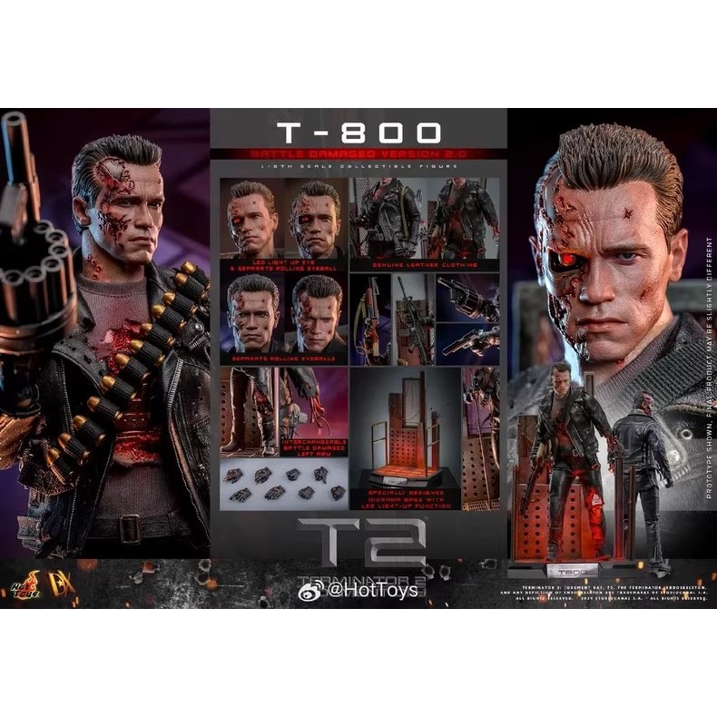 HT Hot Toys 1/6 Terminator 2: วันพิพากษา T-800 Battle-ชํารุดArnold 2.0 DX46 Articulated Action Figur