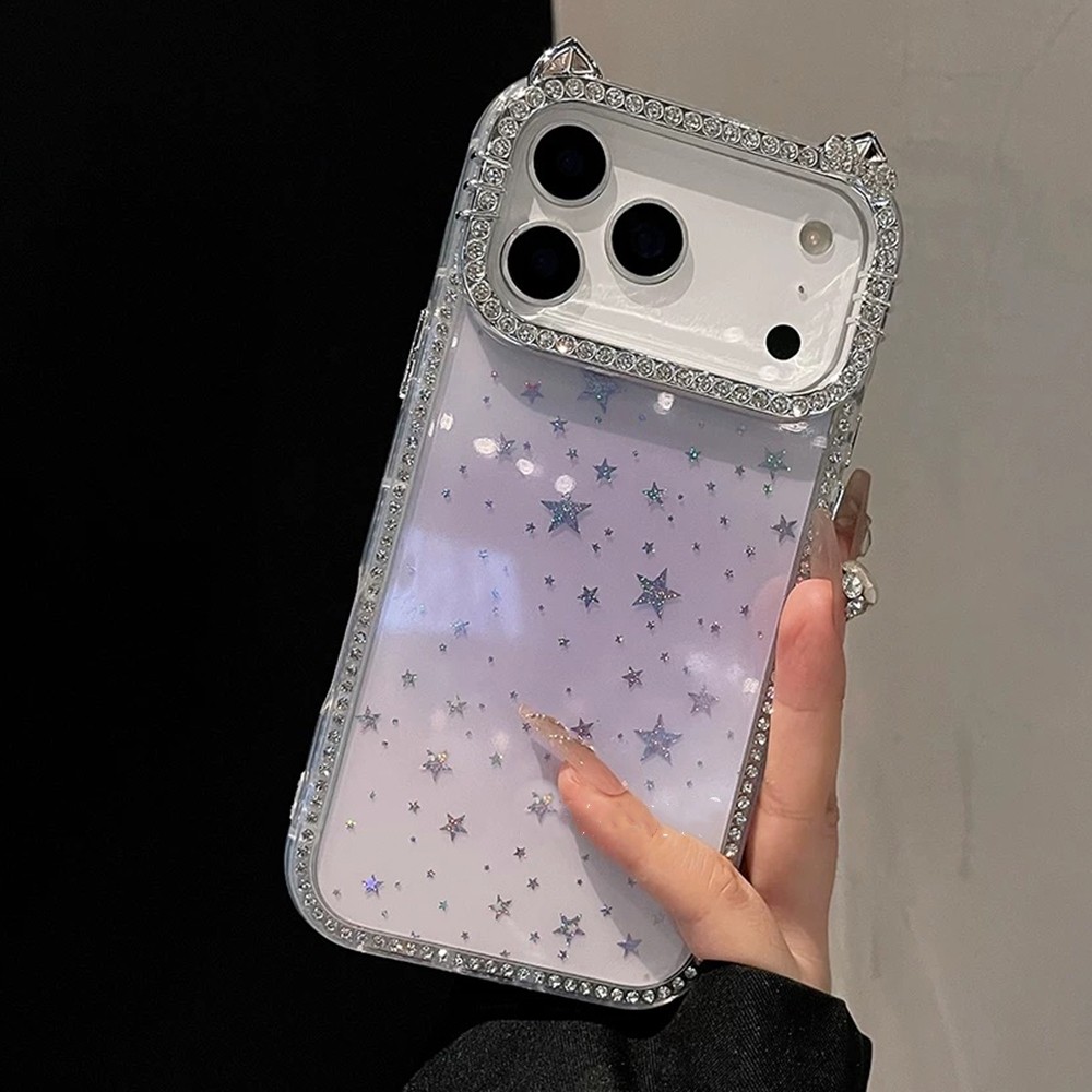 เพชรเลเซอร์ดาวสองด้านหูแมวเคสโทรศัพท์สําหรับ ไอโฟน 17 16 โปรแม็กซ์ 17อากาศ 16 15 14 13 12 กันกระแทกป้องกันปลอก