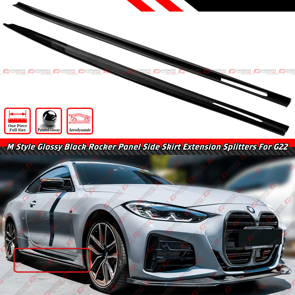 สําหรับ 2021-25 BMW G22 G23 430i M440i 2DR M สไตล์ Gloss สีดําด้านข้างกระโปรง Extension