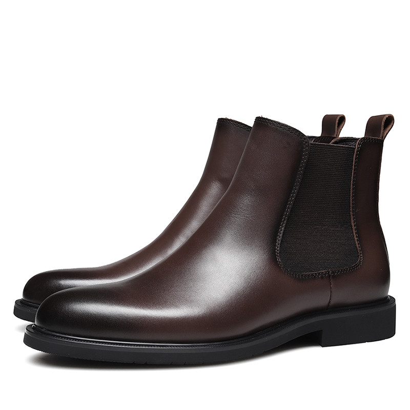 High-top Chelsea Boots หนังวัวแท้ หนังนุ่ม สไตล์อังกฤษ รองเท้าแฟชั่นสำหรับผู้ชาย