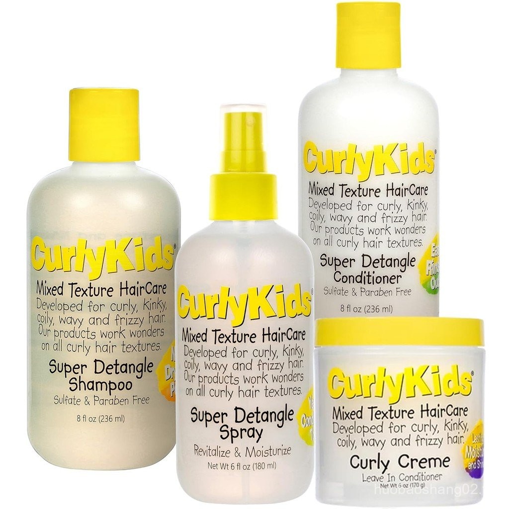 CurlyKids d Hair Care Set with Hair Detangler Spray, Kids Shampoo, Conditioner & Creme for Curly, Fr
