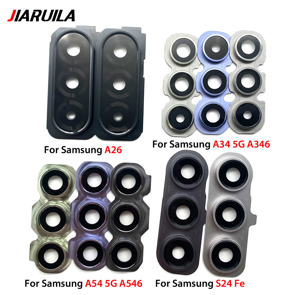 เลนส์กล้องสําหรับ Samsung Galaxy A26 A34 5G A346 A54 5G A546 A56 S24 Fe เลนส์กล้องด้านหลังสติกเกอร์กาว + กรอบ