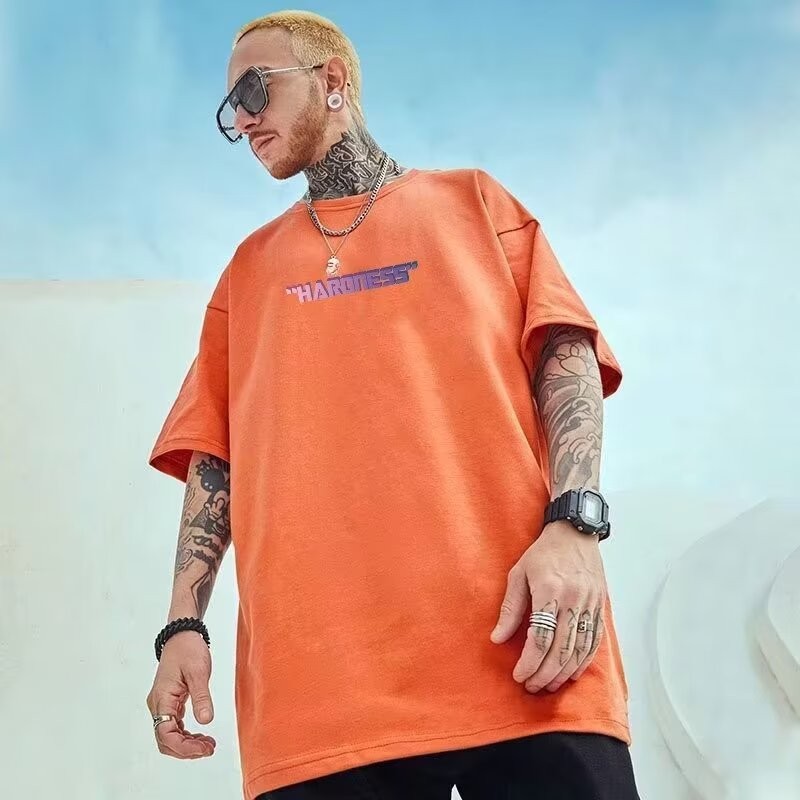 2025 NEW 2025 National Trend Brand Robot Fat Short Sleeve T-Shirt Men's Loose Plus Size Half Sleeve 