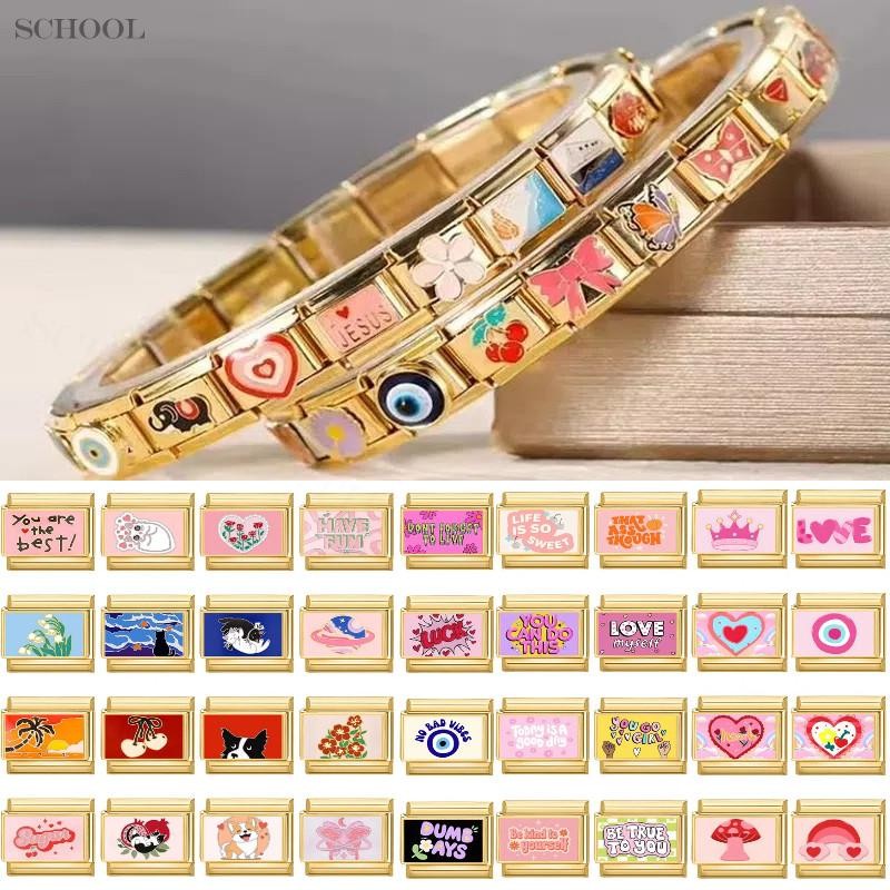 ขายร้อนพิมพ์ภาพอิตาเลี่ยน Charm สร้อยข้อมือ Fit 9 มม.สร้อยข้อมือสแตนเลส DIY เครื่องประดับทําอุปกรณ์เสริม Retro บุคลิกภาพโมดูลสร้อยข้อมืออุปกรณ์เสริม