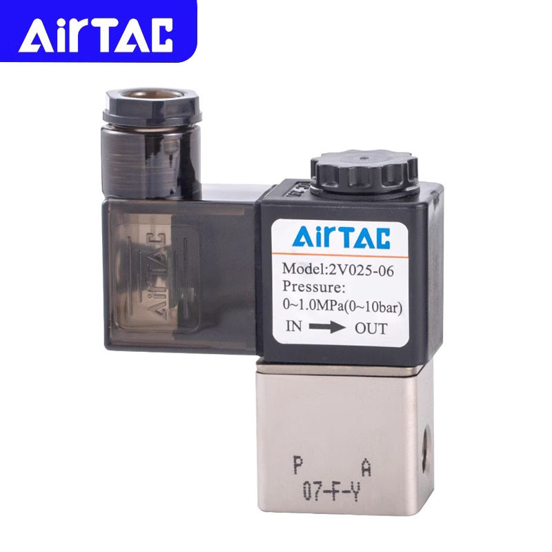 AIRTAC Original 2V Series วาล์วควบคุมของเหลว 2/2Way 2V025-06/2V025-08 ควบคุมโซลินอยด์วาล์ว AC/DC 12V