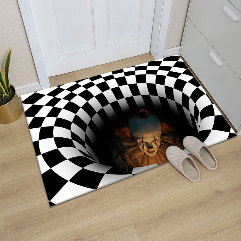 【Ready Stock】 Halloween Floor Mat Clown 3D Stereo Black and White Visual Hallway Home Entrance Doorm