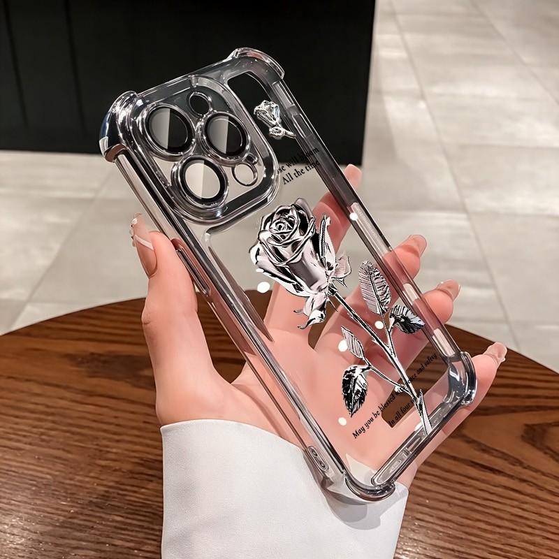 ชัดเจน เคส สำหรับ Samsung S25 S26 S24 S23 S22 S21 ultra Plus FE 5G หรูหราน่ารัก Rose ดอกไม้โปร่งใสชุบกันกระแทกกรณีโทรศัพท์นุ่ม