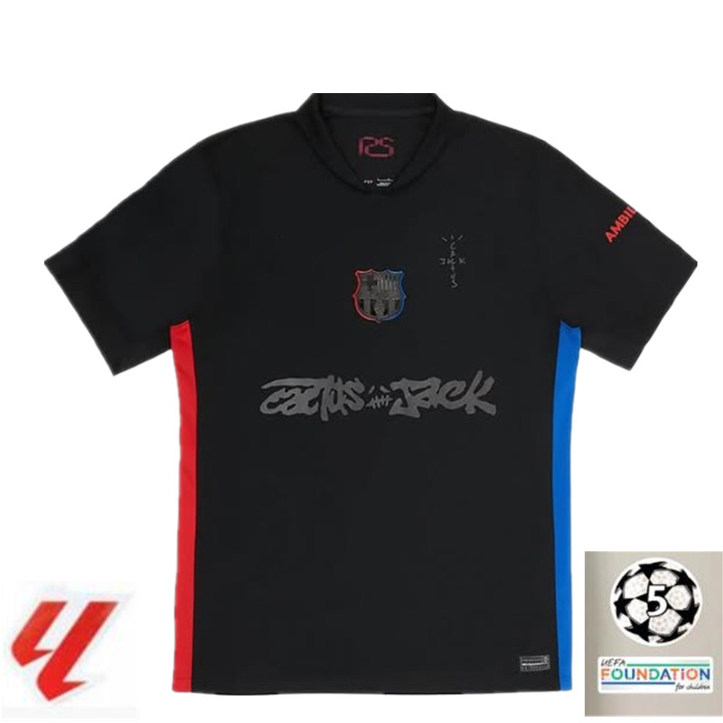 S-XXXXL FC BARCELONA 2024/25 Away Match X CACTUS JACK เสื้อยืด