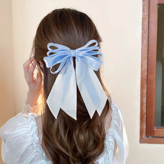 กิ๊บติดผมโบว์ขนาดใหญ่ สไตล์หวานสำหรับผมหางม้า ทำจาก organza สีดำ