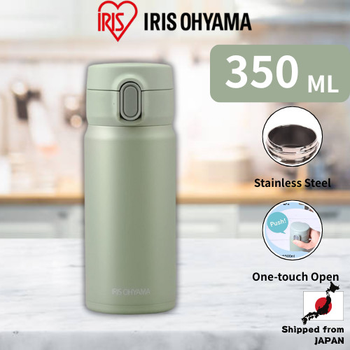 Iris Ohyama Bottle 350ml One-Touch Vacuum Insulated, Keeps Cold for 6 Hours, Keeps Warm above 69°C a