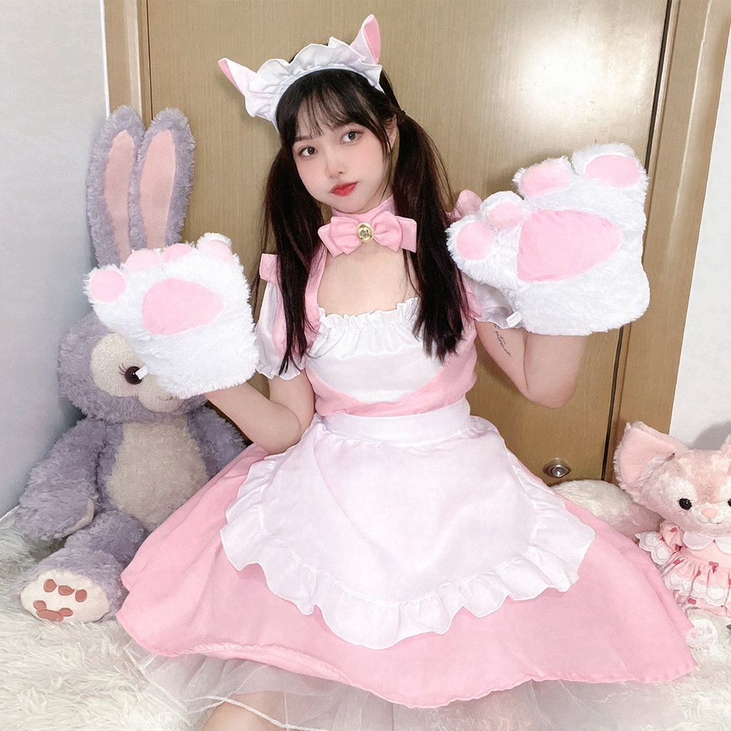 Lolita Soft Girl Dress Lolita ชุดแม่บ้านคอสเพลย์อะนิเมะคอสเพลย์ชุดแมวสีชมพู LYAJIE25930 NCW2