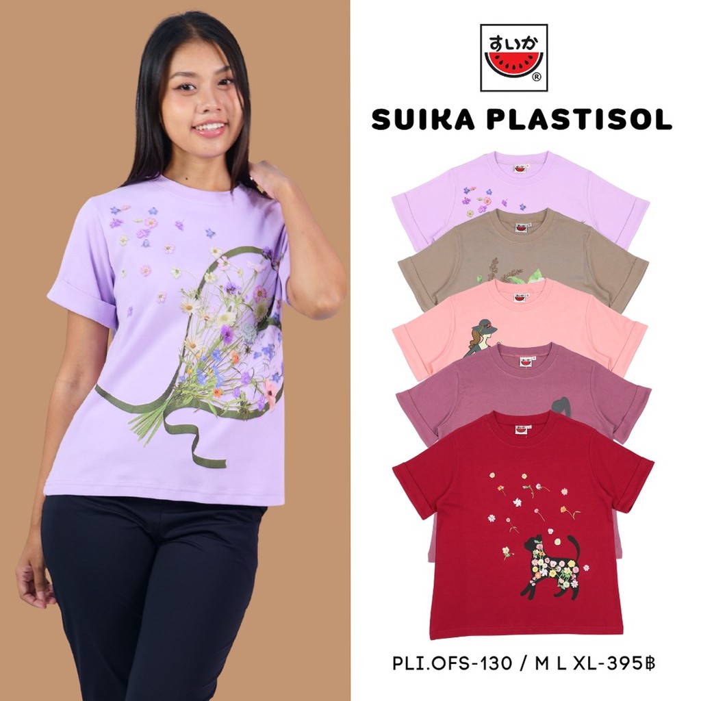 เสื้อแตงโม (SUIKA) -เสื้อยืดคอกลมแขนสั้นเบิ้ลปลายแขน ลายพิมพ์ลายพาติชอล (PLI.OFS-212 211 192 118 130)