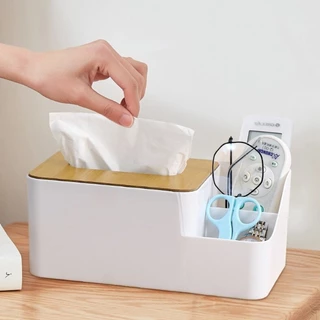 กล่องใส่กระดาษทิชชู่ แบบไม้+พลาสติก (Tissue​ Box) ที่ใส่ทิชชู่มินิมอล มีฝาปิด มีหลายรูปแบบ น้ำหนักเบา