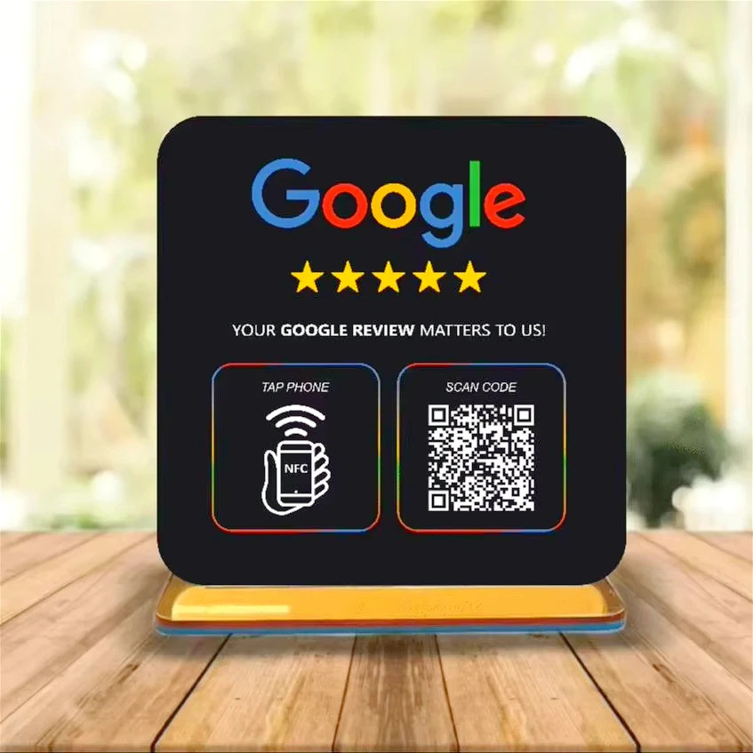 ป้ายรีวิว Google แบบกําหนดเองพร้อมขาตั้งสแกนรหัส Qr Business Decor อะคริลิค Google Review Nfc Qr Cod
