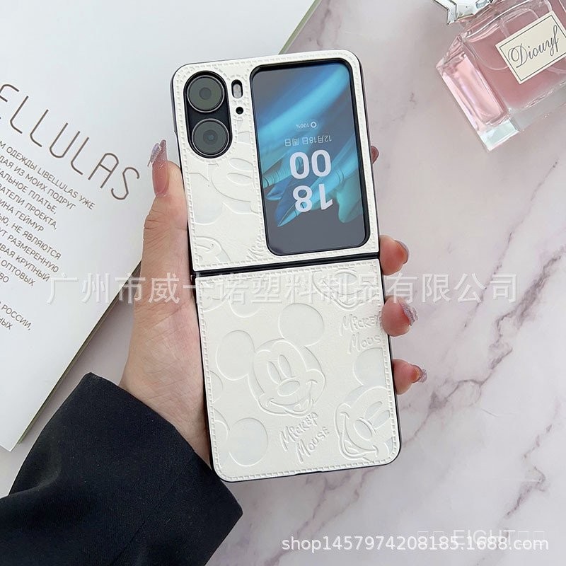 N3Flip Leather Case เหมาะสําหรับ Mickey High-End oppofindn2Findflip พิมพ์หนัง Street Wear เคสโทรศัพท