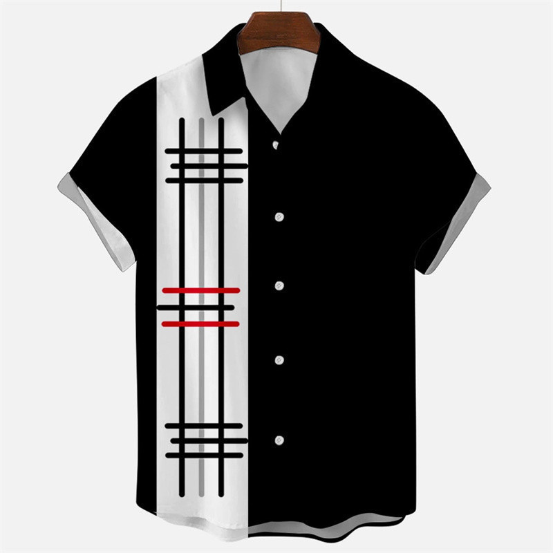 เสื้อฮาวาย mens สไตล์ญี่ปุ่นสมัยใหม่ แขนสั้น ลายพิมพ์ 3D ลายทาง สำหรับวันหยุดและสวมใส่งานลำลองในฤดูร้อน