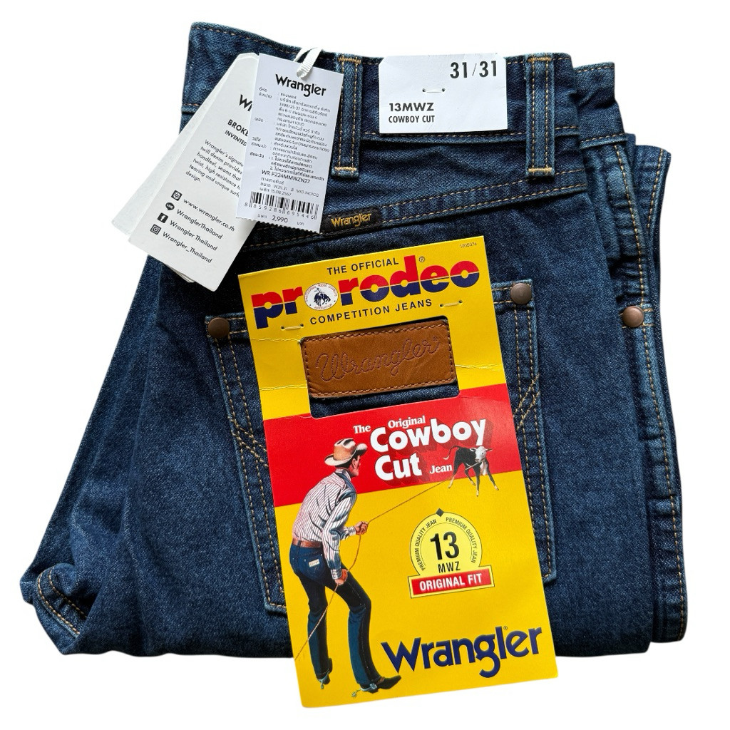 🔥#ใหม่ 13 MWZ COWBOY CUT สียีนส์ (14 ออนซ์) Wrangler ขากระบอกตรง ผ้าไม่ยืด เป้าซิป ของแท้จากช็อป