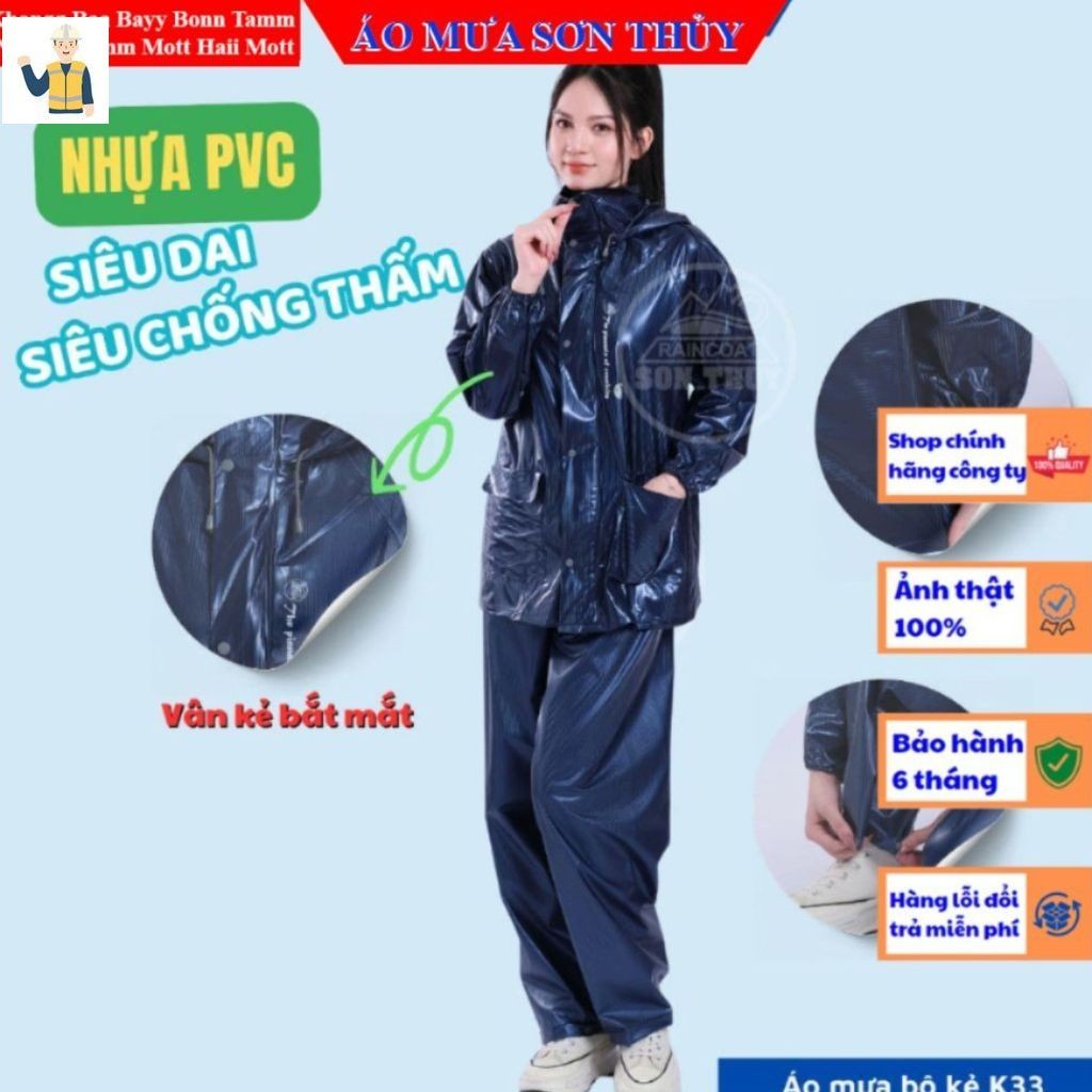 K33_เสื้อกันฝน PVC สไตล์ใหม่ K33 Son Thuy, Super tough, Super กันน้ํา, dobaoholaodonghn