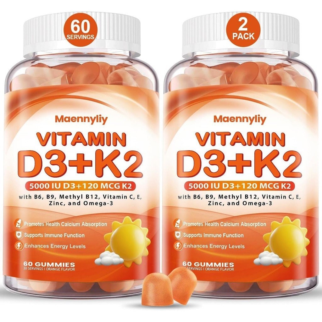 วิตามิน D3 K2 Gummies สําหรับผู้ใหญ่ - วิตามิน D3 5000IU + K2 (MK-7) 120mcg - D3 และ K2pt พร้อม Omeg