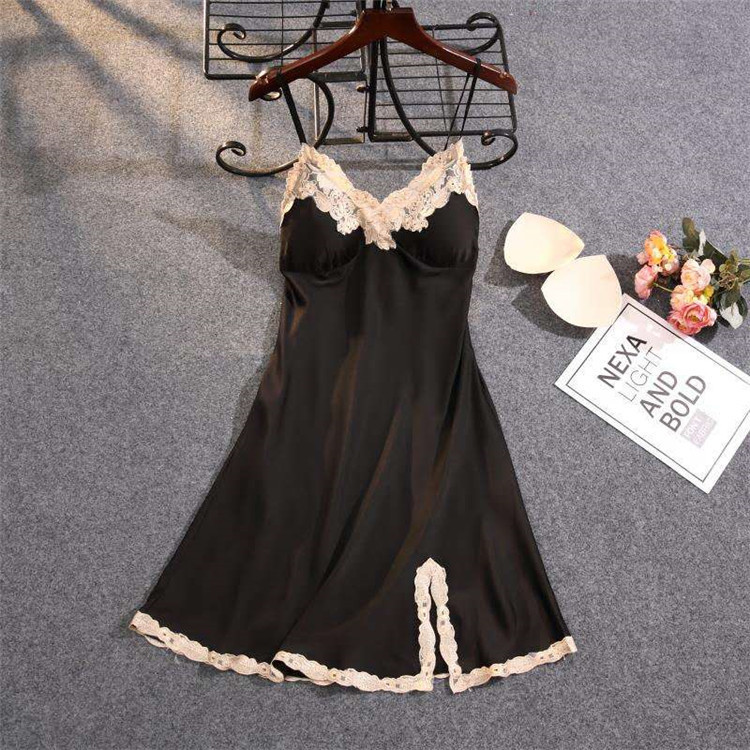 Caila 2025 Nightdress สําหรับผู้หญิง,ฤดูใบไม้ผลิและฤดูร้อนบางเซ็กซี่สายรัดผ้าไหมน้ําแข็ง Nightgown,ผ้าไหมลูกไม้ Trim แยกพร้อมแผ่นหน้าอก Loungewear - รูปที่ 3