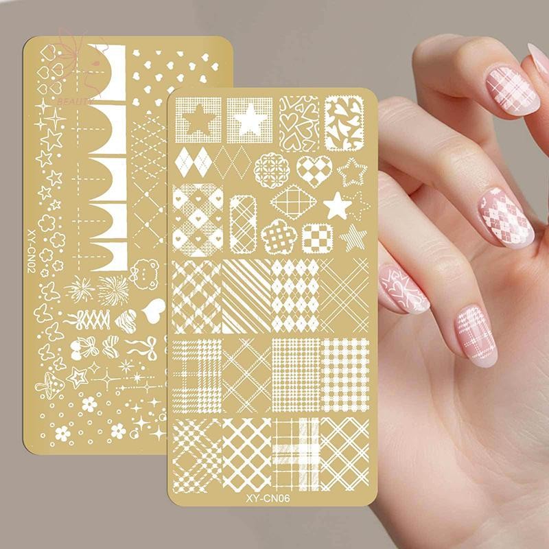 [maybeauty] 18 การออกแบบแผ่นปั๊มเล็บฝรั่งเศส Pro ลายฉลุเหล็กสําหรับรูปแบบดอกไม้/เส้นแกะสลักออกแบบแม่แบบสําหรับร้านทําเล็บ {TH}