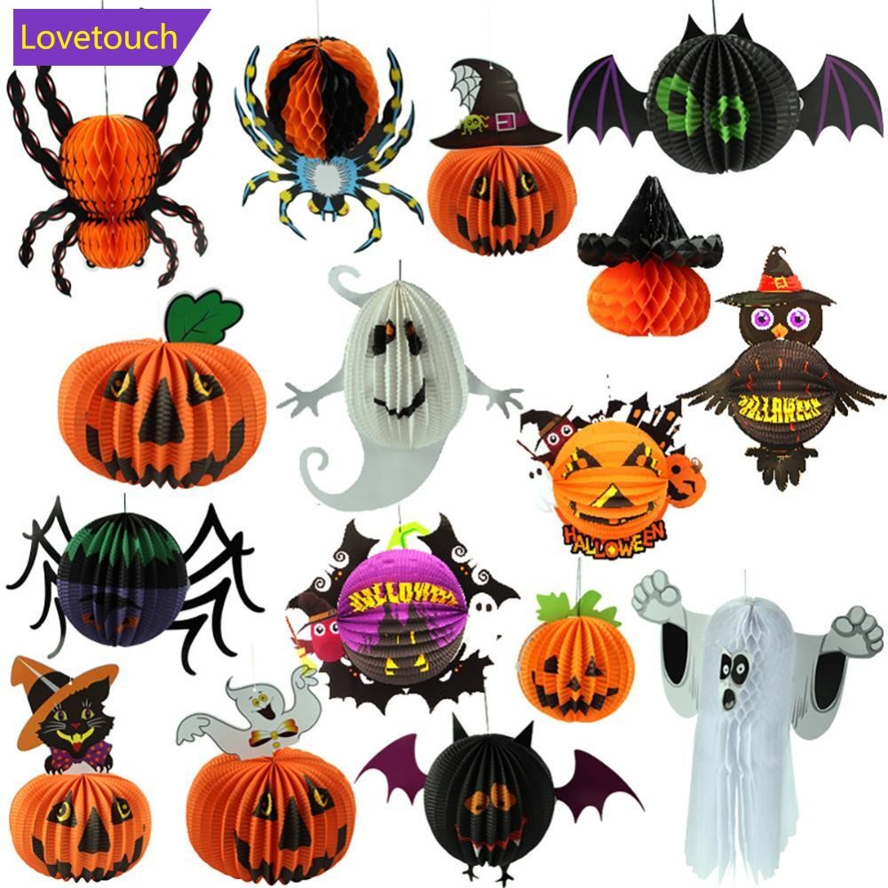 LOVETOUCH ฮาโลวีนแขวนตกแต่ง Ghost แม่มด Spider ฟักทองกระดาษโคมไฟ DIY ฮาโลวีนแขวนหัตถกรรมฮาโลวีน Porc