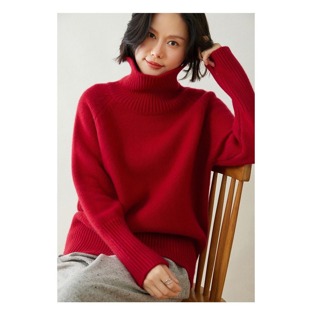 เสื้อถักนิตติ้งสำหรับผู้หญิง แบบหลวม คอสูง สไตล์เรียบง่าย เหมาะสำหรับฤดูหนาวและใบไม้ร่วง - รูปที่ 6