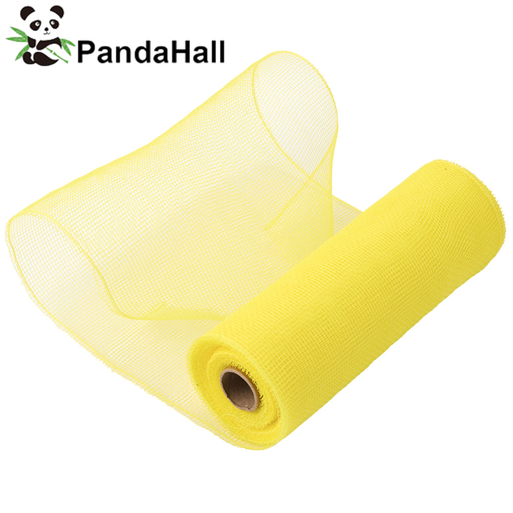 พลาสติกห่อตาข่ายสำหรับช่อดอกไม้ ขนาด 2 ม้วน 10 หลา พร้อมเส้นด้ายคุณภาพสูงสีเหลือง 260x0.5 มม.