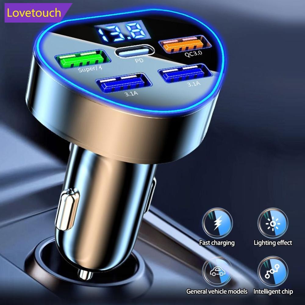 LOVETOUCH 350W เครื่องชาร์จรูปหัวใจในรถยนต์ USB Type C Super in Car พร้อมเครื่องวัดแรงดันไฟฟ้า LED P