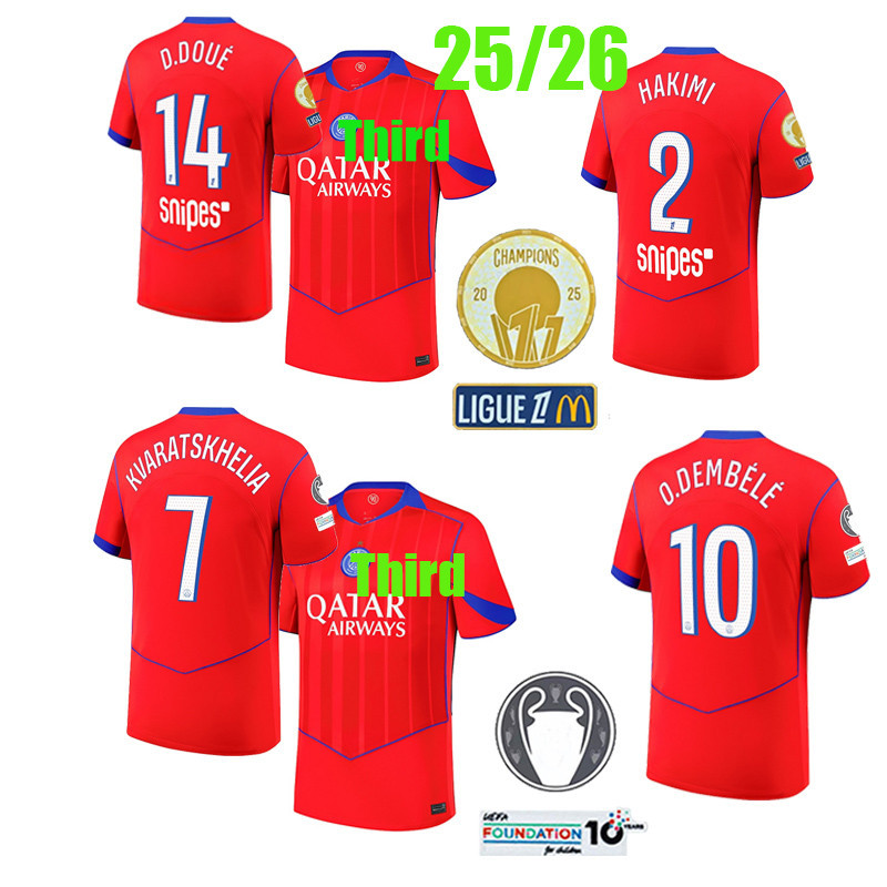 S-XXL 25/26 PSG O.DEMBELE ชุดฟุตบอล 25/26 paris-Third Jerseys D.DOUE KVARATSKHELIA O.DEMBELE HAKIMI 