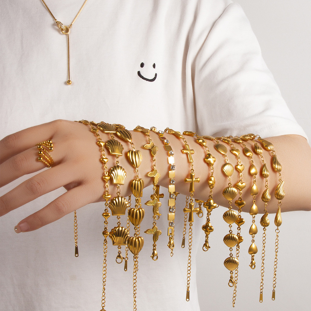 สร้อยข้อมือคลื่นเชลล์สำหรับผู้หญิง ดีไซน์หรูหราเคลือบทอง 18K