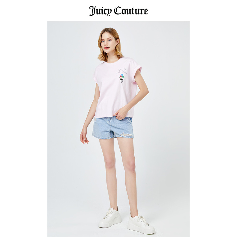 เสื้อยืดผู้หญิง Juicy Couture แบบใหม่ ผ้าฝ้ายแท้ แขนสั้น สวมใส่สบายในฤดูร้อน