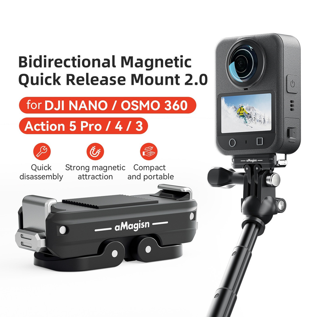 สําหรับ DJI NANO/OSMO 360/Action 5 Pro/4/3 แบบสองทิศทางแม่เหล็ก Quick-Release 2.0 Fast Mounting Strong Magnetic Grip ขนาดกะทัดรัดและพกพา