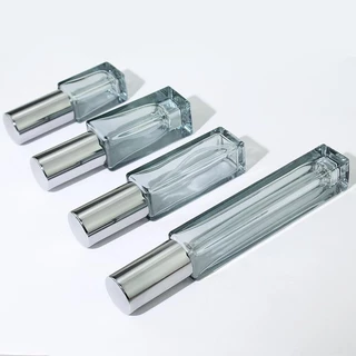 ขวดสเปรย์แก้วเปล่าทรงเหลี่ยม ขวดใส ฝาสีดำ เงิน โรสโกลด์ (รุ่นขวดหนา) 3 / 5 / 10 ml ขวดเสปรย์พกพา