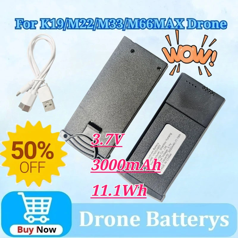 สําหรับ M33 M66MAX K19 M22 Drone 3.7V 3000mAh 11.1Wh แบตเตอรี่ลิเธียมความจุสูงสายชาร์จอุปกรณ์เสริมที