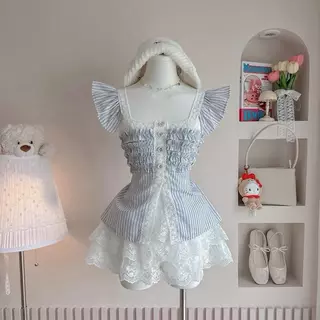 Bella look สายเดี่ยวระบาย กางเกงลูกไม้ ( มีแยกขาย)