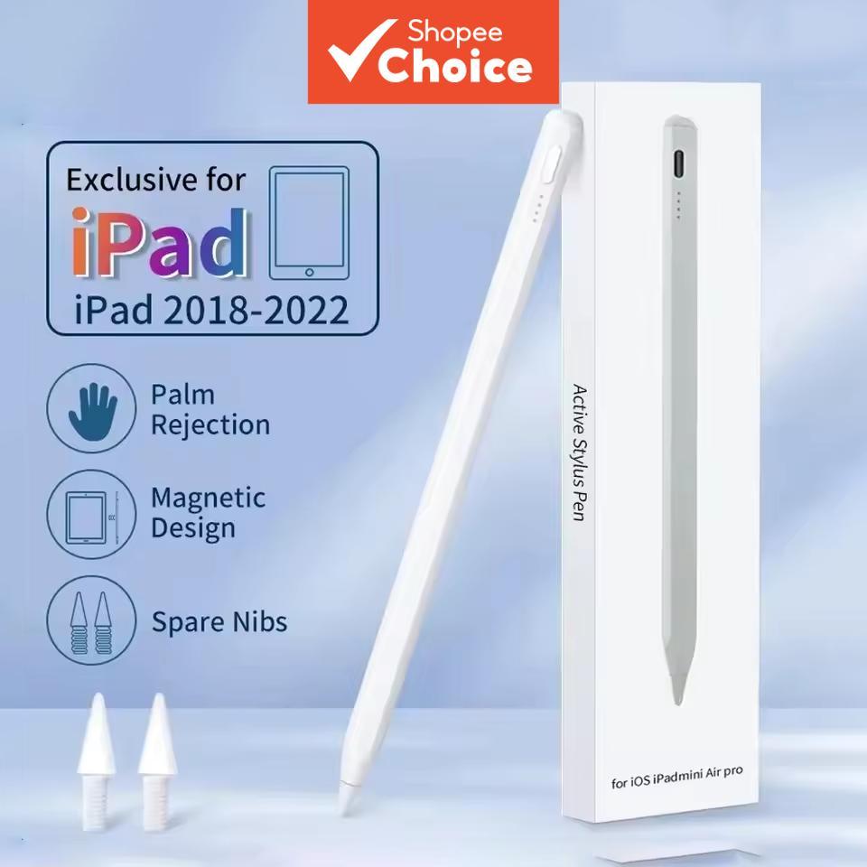 ปากกาสไตลัสพร้อมฟีเจอร์กันฝ่ามือและแสดงระดับแบตเตอรี่ รองรับ Apple Pencil รุ่น 1 และ 2 ปี 2018-2025 สําหรับ iPad Pro Air Mini