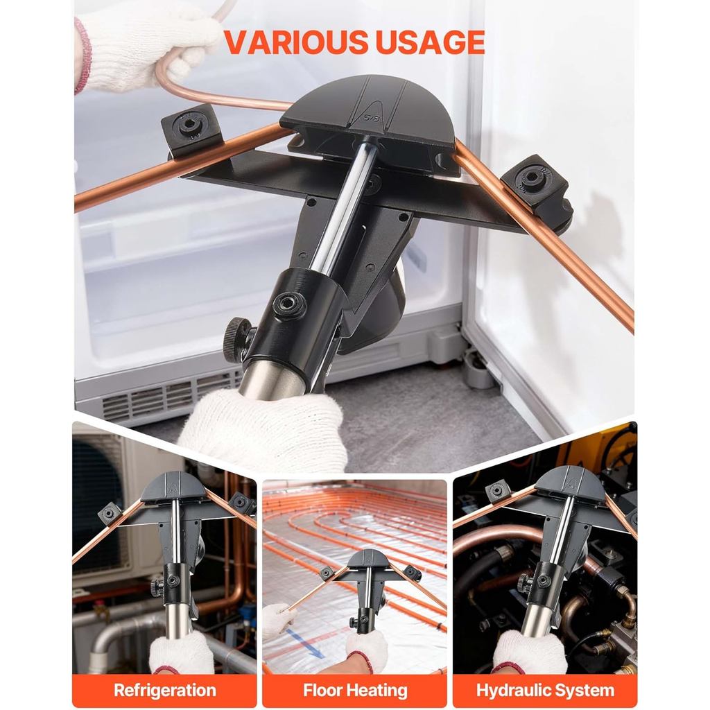 VEVOR ชุดดัดท่อไฮดรอลิก, 1/4 ถึง 7/8 นิ้ว, ดัดท่อทองแดง, ชุดเครื่องมือดัด HVAC เดินหน้า/ย้อนกลับ, พร