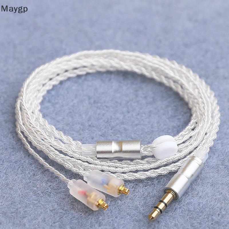 Maygp HiFi หูฟังอัพเกรดสาย MMCX 3.5 มม.1.2 M Silver Plated Core สําหรับ Sennheiser IE200/IE300/IE600