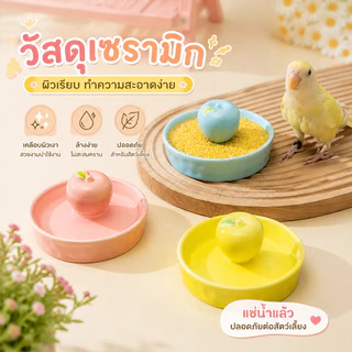 ถ้วยอาหารแฮมเตอร์ ชามแฮมสเตอร์เซรามิก 2 ช่อง ลายผลไม้น่ารัก ใช้ใส่อาหารและน้ำได้ ป้องกันการพลิคว่ำ