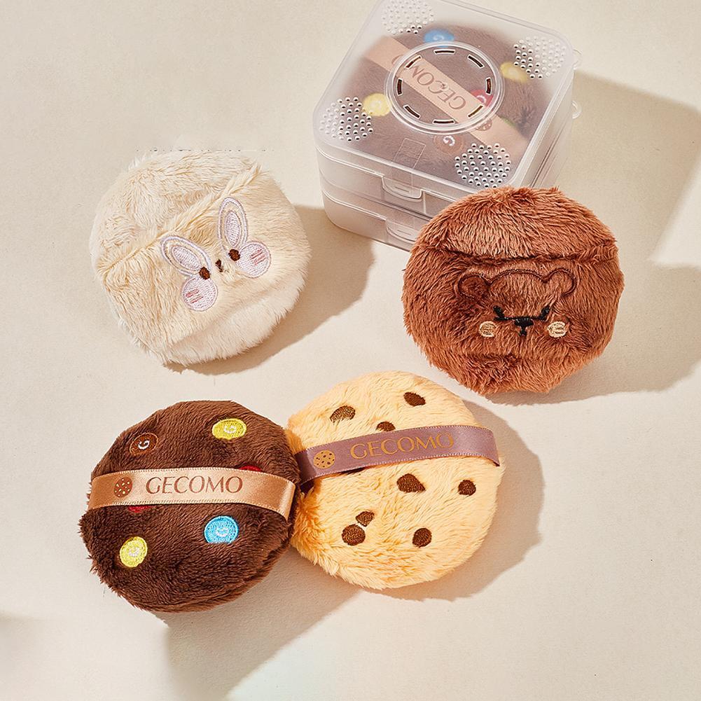 powder Puff+box gecomo การ์ตูนหมี Plush Powder Loose Puff Tools Powder Makeup Soft Puff Y5l1