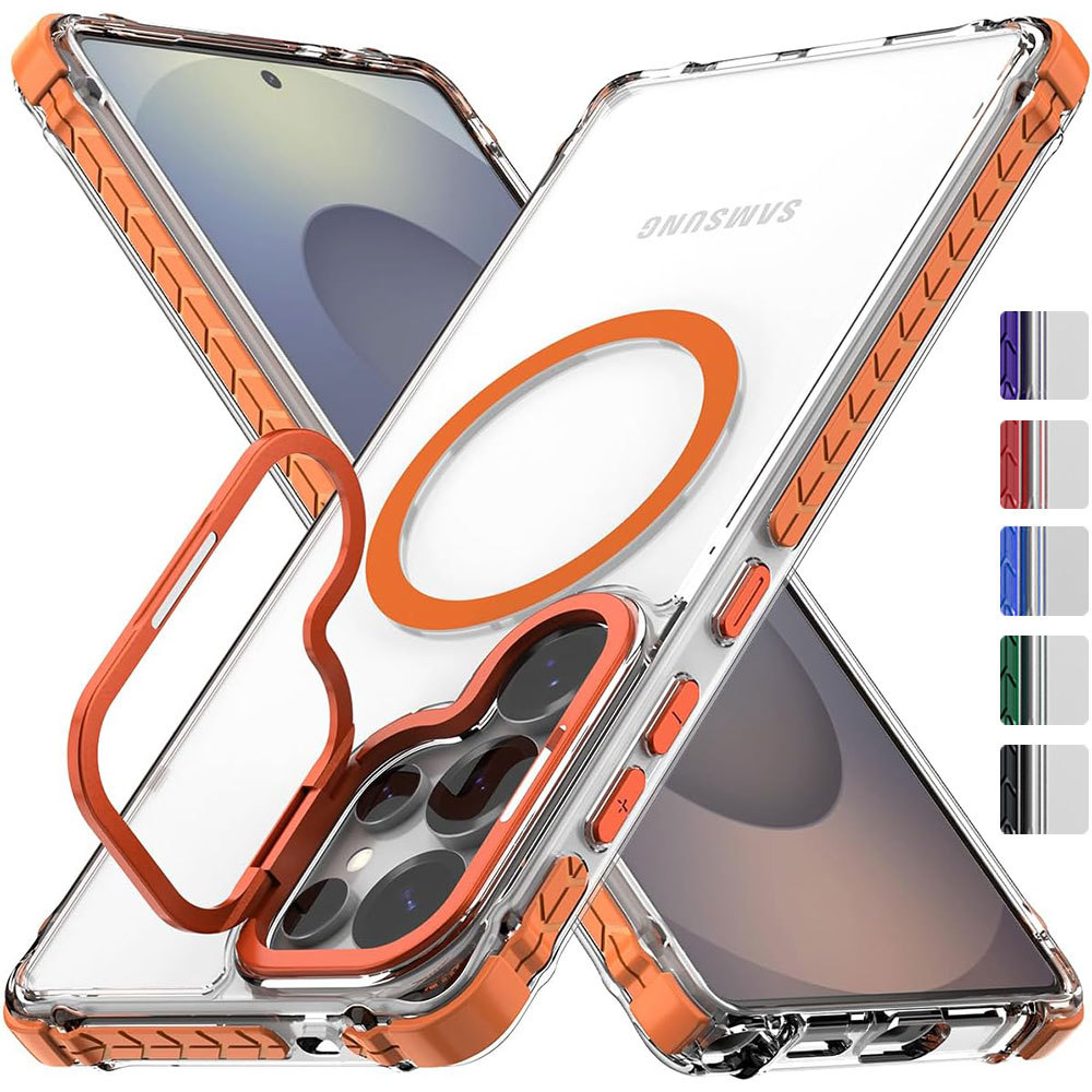 โลหะกล้อง Kickstand Clear Hard กันกระแทกแม่เหล็กเคสโทรศัพท์สําหรับ Samsung S26 Ultra,S25 Ultra,S25+,