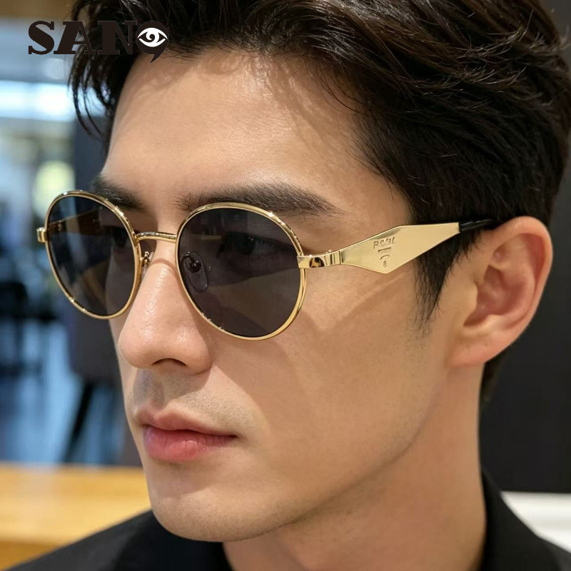 สินค้าพร้อมCOD (San9)ใหม่แฟชั่นยุโรปและอเมริกา Retro High-end Oval Large-frame แว่นกันแดดสําหรับขับรถผู้ชาย
