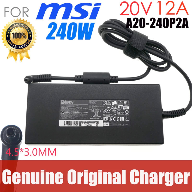 ของแท้ Chicony 20V 12A 240W A20-240P2A 4.5 มม.อะแดปเตอร์ AC สําหรับ MSI Delta 15 A5EFK-033FR Gaming 
