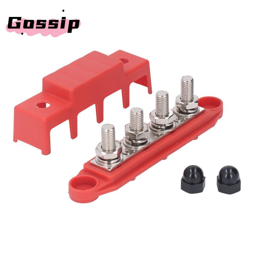 GOSSIP M10 Studs Bus Bar, 4 ตําแหน่ง M10 3/8 4 ตําแหน่ง Bus Bar, สกรู Terminals 48VDC 250A สีแดง/สีด