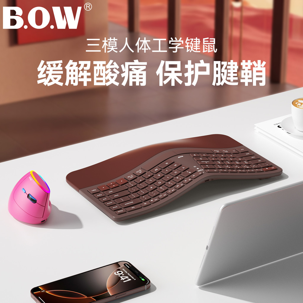 BOW Aviation Ergonomic Bluetooth Wireless Keyboard Mouse Set เหมาะสําหรับคอมพิวเตอร์ Huawei Lenovo A