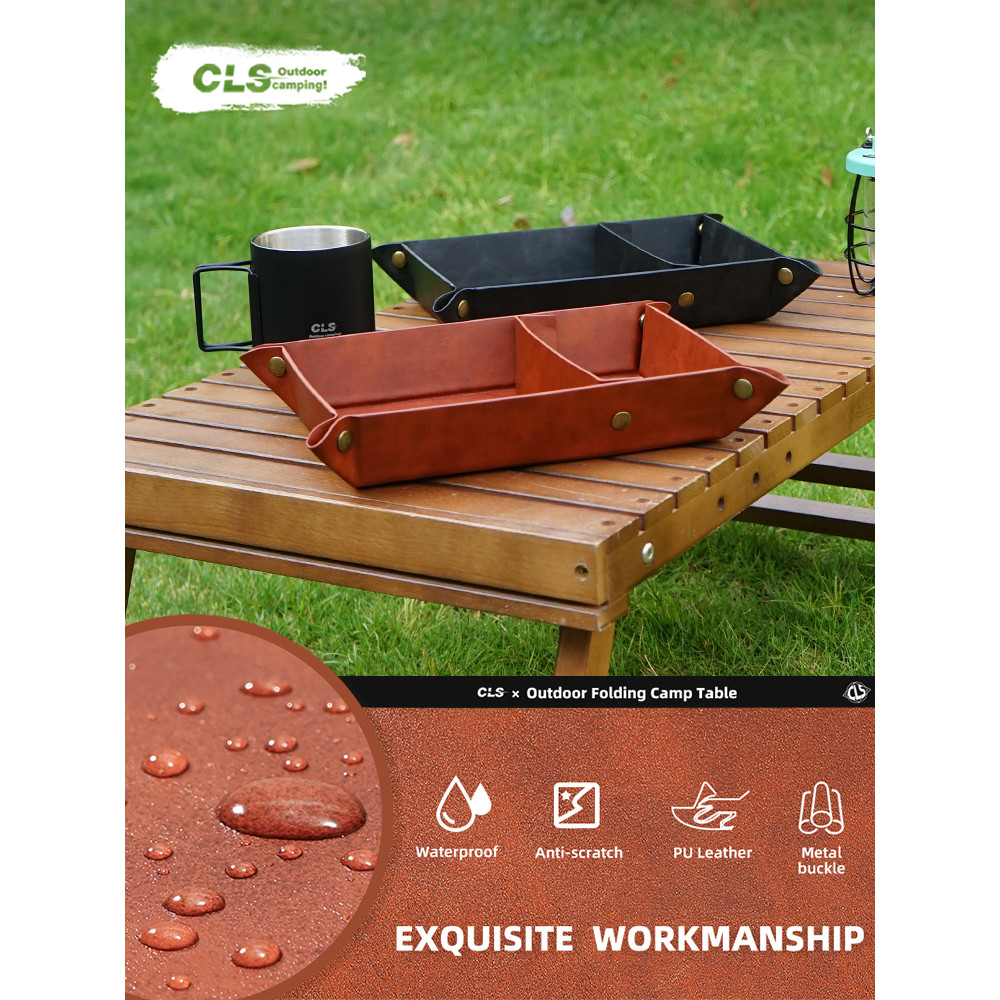 CLS Outdoor Camping PU Storage Tray Home Office Travel Car Camping แบบพกพาพับ Sundries Storage กล่อง