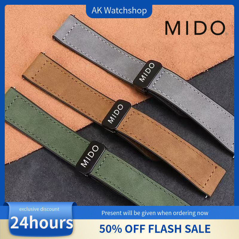 สายหนังและยางไฮบริดสําหรับ Mido Multifort Baroncelli Commander – สายกีฬากันน้ํา