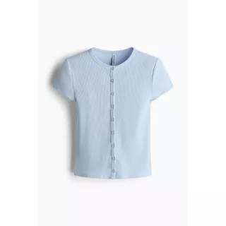 H&M(เอชแอนด์เอ็ม) เสื้อท็อปผ้าริ้วพร้อมกระดุมหน้า ผู้หญิง 1343036_1