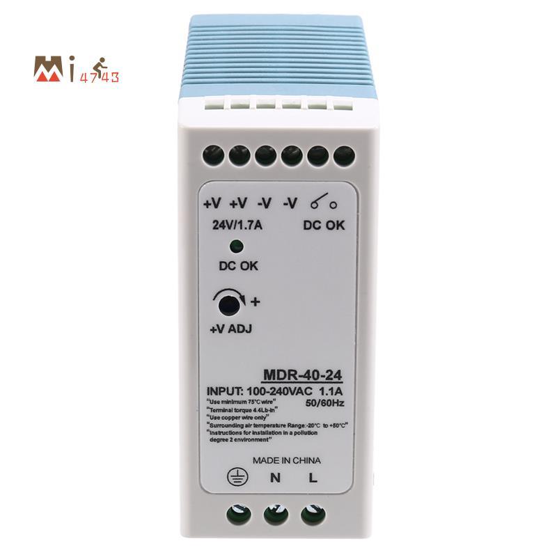 Mi4743iMDR-40-24V 24V 40.8W Din Rail Power Supply Ac-Dc Driverเครื่องปรับแรงดันไฟฟ้าSuply 100V-240V